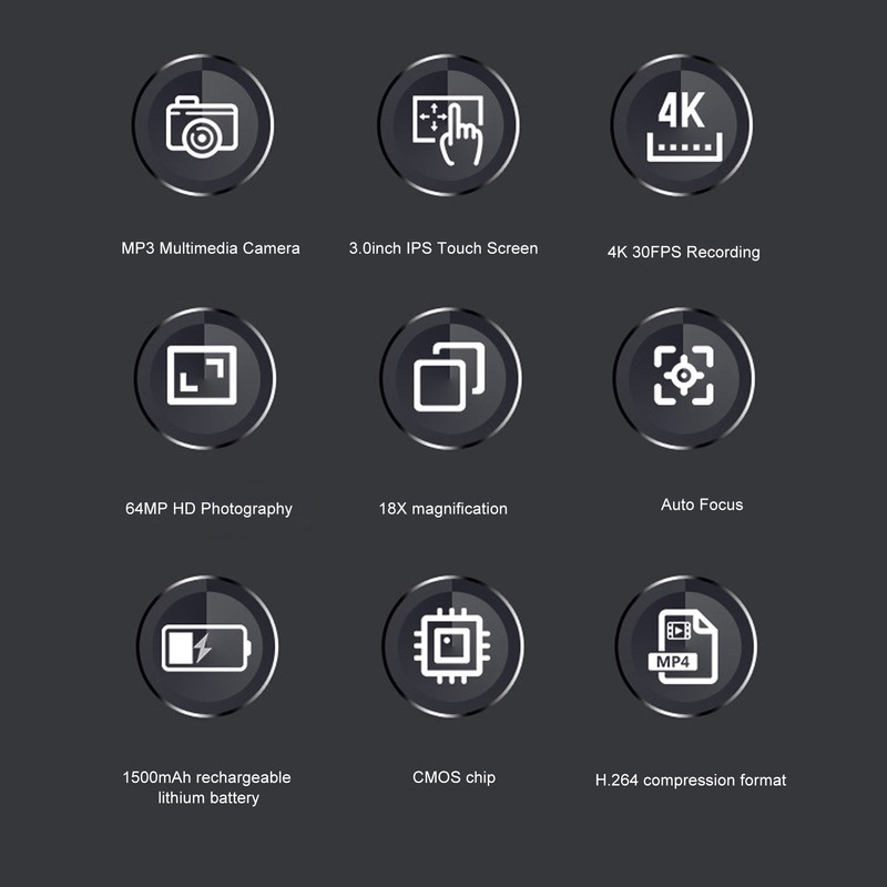 64MP Digital Camera 3.0inch TFT LCD Touchscreen Auto Focus 18X