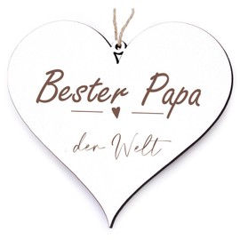 Papa Wooden Decorative Heart – Bester Papa der Welt + Pendant Bester Papa der Welt – Father Papi Dads Christmas Birthday Father's Day Vintage Wooden Sign Wooden Hearts