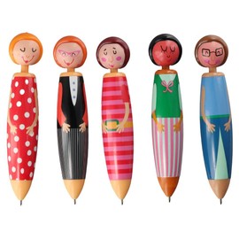 dohobby 5 PCS Black Ink Pens Cute Gifts Creative Stationery Doll Ballpoint Pen 0.7mm Blue Cartoon Pen Office Supplies