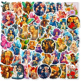 Yoksas 50Pcs Butterfly Fairy Kids Sticker,Vinyl Waterproof Aesthetics Girls Decal for Water Bottles Scrapbook Laptops Phone Luggage