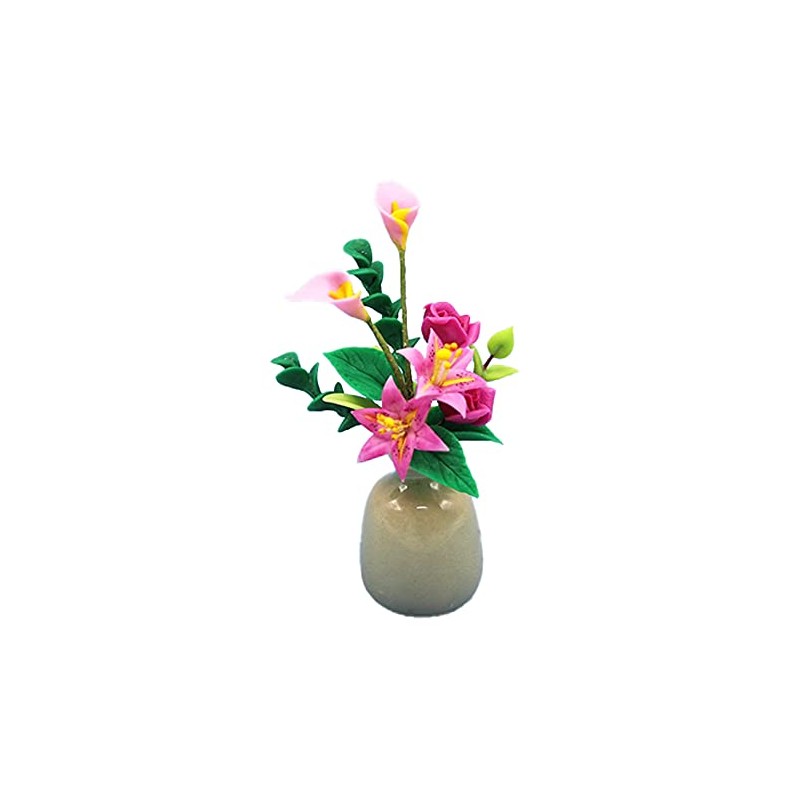 Melody Jane Doll's House Pink Roses Lily in Vase Flowers