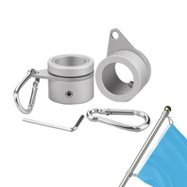 1 Pair Flag Pole Rings, Silver Flagpole Mounting Ring Anti-wrap Rings with Carabiner, Aluminum Alloy, Pole Diameter 1-1.26 inch