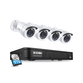 ZOSI H.265+ 1080p Home Security Camera System with AI Human Vehicle Detection, 5MP-Lite 8 Channel CCTV DVR Recorder with 1TB HDD, 4 x 1080p Weatherproof Bullet Camera Outdoor Indoor, 80ft Night Vision