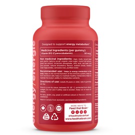 Feed That Brain Energy Gummy, Vitamin B12, Green Tea Extract, MCT (Strawberry Swirl) - 60pc Gluten-Free Vegan