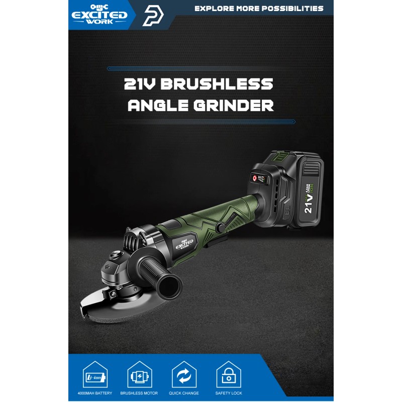 Excited Work 20V Cordless Angle Grinder, 7500RPM Brushless Motorwith 2PCS