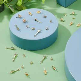 PH PandaHall 14K Gold Plated Screw Eye Pins 100pcs Cup Pearl Pendants 5 Style Bead Caps Pearl Cup Pendant Connector Golden Pins for Charms Beads Earring Necklace Bracelet Jewelry Making