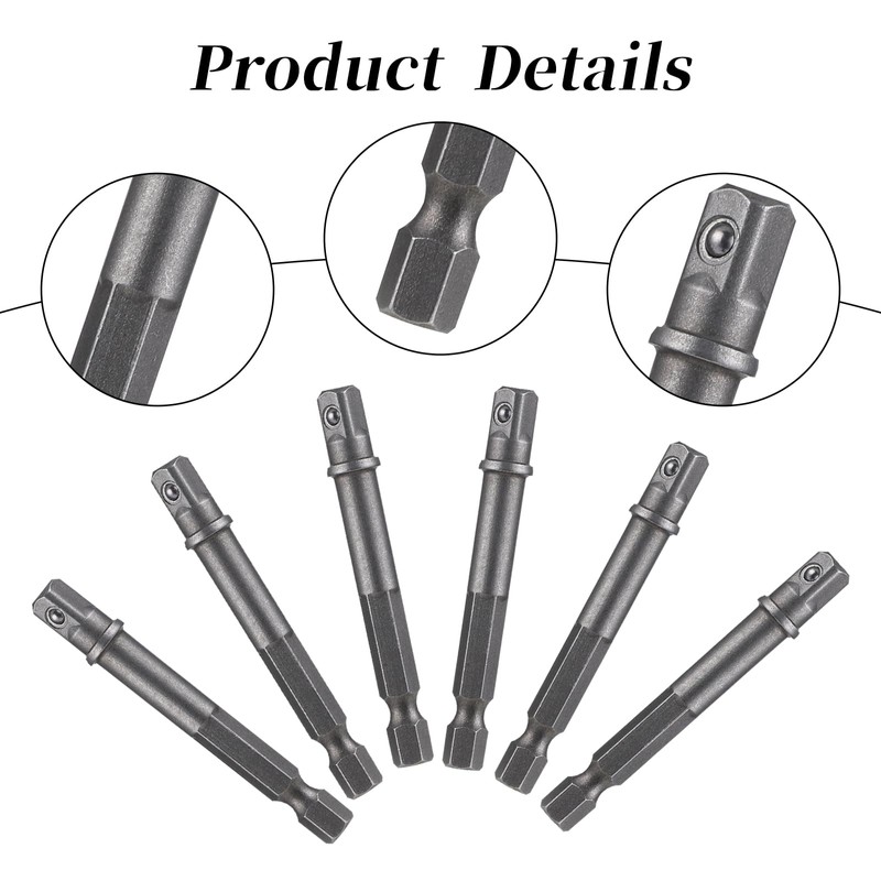 Socket Adapter, 6 Pieces, Socket Adapter Set, 1/4 Inch Hex