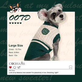 COOHAMS Small Dog Sweater, Winter Knitted Sweatshirt for Pets & Kittens, Puppy Clothes for Chihuahua, Dachshund, Yorkie(Winter, School Green, Medium)