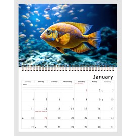 2026 Spiral-bound Wall Calendar (Tropical Fishes) - 12 Months Desktop/Wall Calendar/Planner