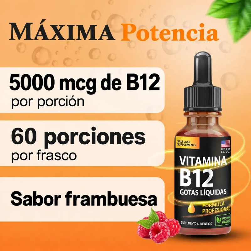 B12 Líquida 5000 Mcg Salt Lake Vegana Frambuesa 60 Ml