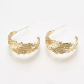 Unbranded Brass Stud Earrings Leaf Real 18K Gold 24x11.5mm  0.8mm P218
