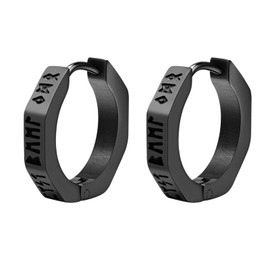 Aroncent Norse Viking Earrings Men: Black Viking Stainless Steel Hypoallergenic Geometric Huggie Hoop Earrings Amulet Punk Jewelry Gift for Men Women