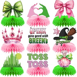 Adeyoo Wicked Table Decorations - 9 Pcs Witch Theme Party Decorations, Wicked Centerpiece for Table Green and Pink Honeycomb Centerpieces Toppers for Witch Princess Birthday Magical Party Supplies