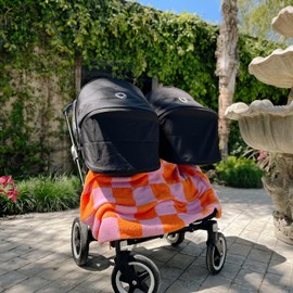 Bonny Brae Stroller Tie-On Blanket - Cozy & Soft Baby Essential with Modern Aesthetic, Ensures Blanket Won’t Drag On Floor or Fall Off - Ideal Newborn Essential, Fuzzy Checkered Design