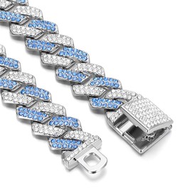 Sliver Blue Dog Chain Collars for Medium Dogs, Bling Dog Necklace Rhinestone Diamond Glitter Sparkly Jewelry Metal Cuban Link Dog Collars for Small Medium Large Girl Boy Pet 16 Inch