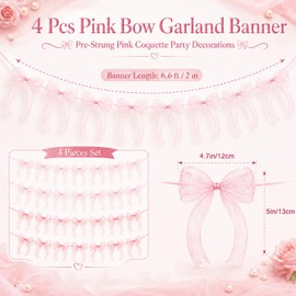 4 Pcs Pink Bow Garland Banner Pre Strung