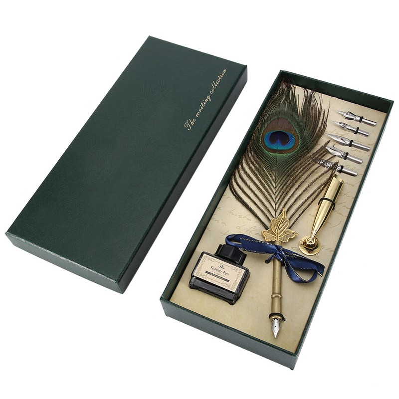 Vintage Retro Feather Dip Pen Stainless Steel Nibs Calligraphy Writing