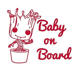 Baby Groot Baby On Board Vinyl Sticker Decals (Pack of 2) for Car Bumper Window Laptop Tablet Phone (11.5" x 13.4", Red)