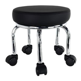 WKWKER Modern Roller Seat PU Leather Low Round Rolling Stool 360° Swivel Small Stool with Universal Caster Wheels Foot Stool for Home Office Garage Shop Fitness Sport H：12.4" （Black）