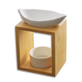 Duftbrenner Laub - Schmelzender Duftwachsbrenner - Diffusor für ätherische Öle und Düfte - Kerzenständer Aromatherapie - Kerzenhalter aus Holz und Keramik - Höhe: 13 cm - Zen'Arôme