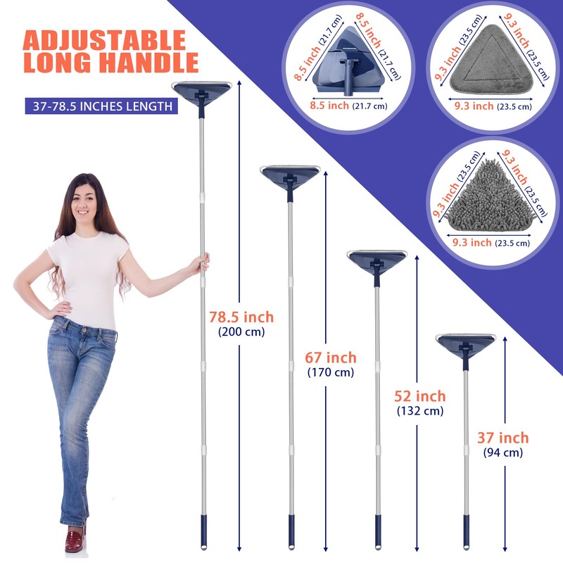 JEHONN Wall Cleaner Mop with Long Handle 82 Inches, 3-in-1
