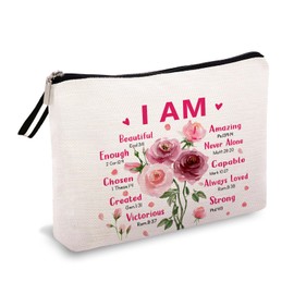 OUZ Black Girl Cosmetic Bags for Women African American Makeup Bag Inspirational Gift Travel Makeup Pouch Zipper Reusable Cosmetic Organizer-God Says You are Unique Special (I AM Amazing-Beige)