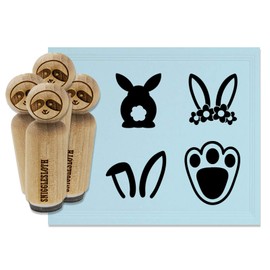 Easter Bunny Rabbit Foot Footprint Floppy Ears Rubber Stamp Set for Stamping Crafting Planners - 3/4 Inch Small