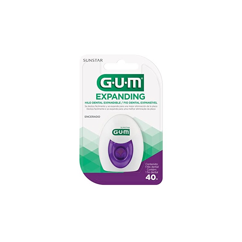 GUM - Hilo Dental Expanding Encerado, Limpieza Interdental Superior y