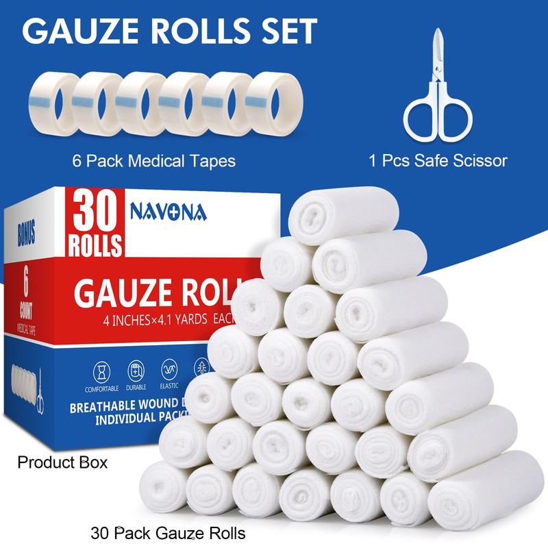 Navona Gauze Rolls 30 Pack, 4 in x 4.1 Yards,