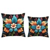 Flower Starburst Pattern on Black Background Throw Pillow
