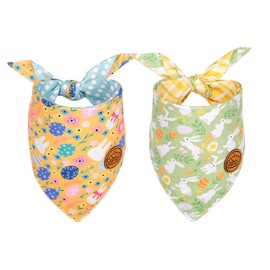 CROWNED BEAUTY Easter Dog Bandanas Reversible Large 2 Pack, Easter Joy Set, Bunny Eggs Adjustable Triangle Holiday Scarves for Medium Large Extra Large Dogs Boy Girl Pets DB166-L