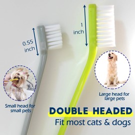 MoonyMars Dog Toothbrush Set of 10 - Dual Headed Tooth Brushes for Small to Large Dog, Cat, Puppy, Kitten & Most Pet, Double Sided Teeth Cleaning Bulk Kit with Soft Bristles Long Handle, 10 Colors.