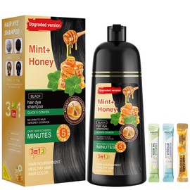 ZENITHGLO Black Hair Dye Shampoo 3 in 1 for Women & Men 100% Gray Hair Coverage - Herbal Ingredients Natural Plant Hair Color - Hair Dye in Minutes 17.6 Fl Oz