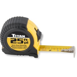 Titan 25 Foot Tape Measure Ergonomic Design Quick Read Standard Markings Durable Case