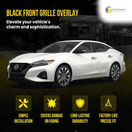 Trim Illusion Tape On Gloss Black Front Grille Car Grill Trim Cover Insert Overlay Guard Compatible with Nissan Maxima 2019-2023, ABS6825BLK