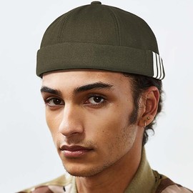 Initlove Mens Docker Hat Beanie Cap Vintage Brimless Sailor Hat for Street Hip Hop Stripe Green