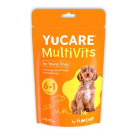 Lintbells YuCARE MultiVits Supplement for Young Dogs, 6-in-1 Daily Vitamins for Dogs Under 3 Years, 30 Multivitamin Chews, White
