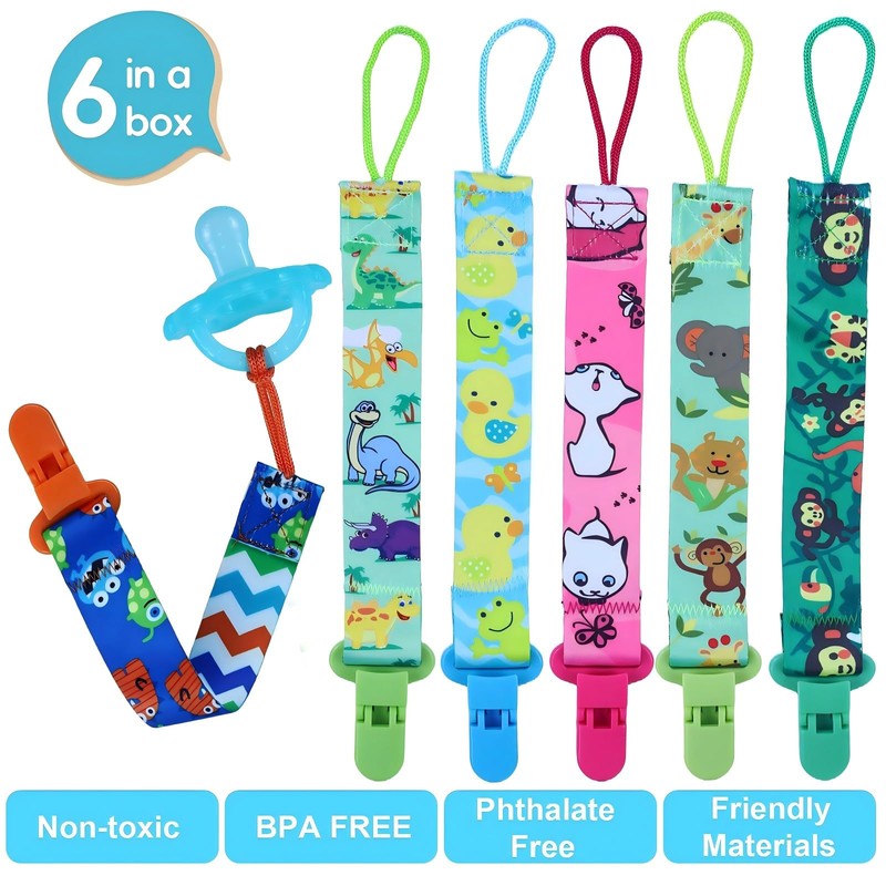 6 Pack Baby Pacifier Clip for Boys and Girls, Fits