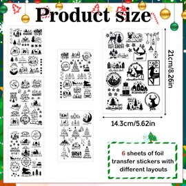 Rub on Stickers, Pack of 6 Rub On Stickers Christmas, Rub On Foil Transfer Sticker, Rub On Sticker Christmas, DIY Decoration Rub On Film Sticker for Furniture Windows Glass Cups (Christmas)