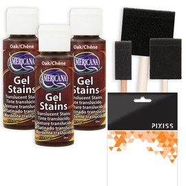 Americana Gel Stain Wood Stain Paint 3-Pack – Oak, 2-Ounce Bottles with Foam Brushes for Easy Gel Stain Application on Wood Surfaces