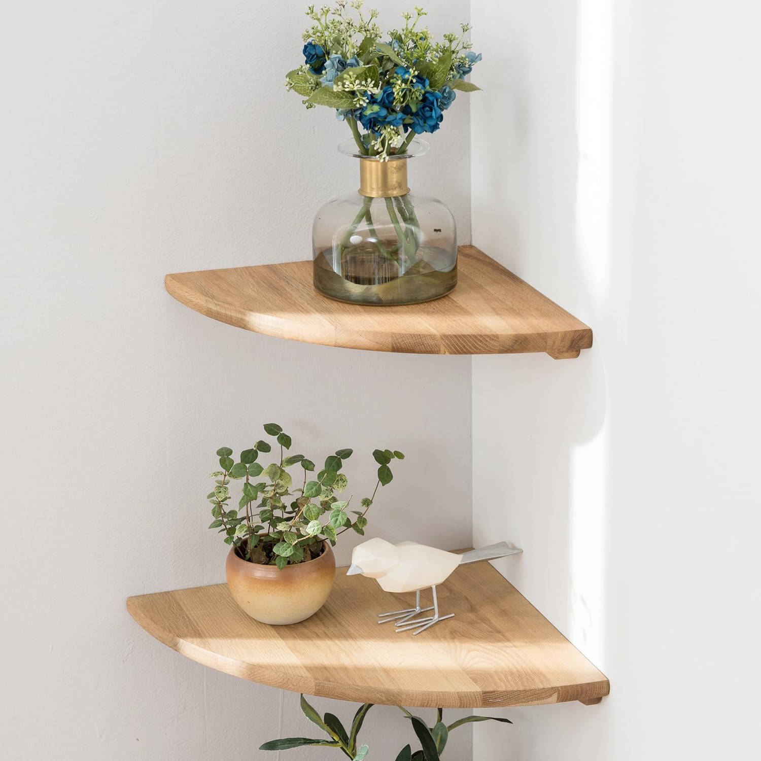 GIEANOO Corner Shelf, 7inch Solid Oak Wood Set of 2 Floating Corner