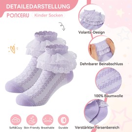 PONCEAU 3 Pairs of Ruffle Socks Children Girls Children's Socks Girls Lace Socks Ruffle Princess Socks Cotton Socks for 2-12 Years Girls Size 13-17 cm, White*3