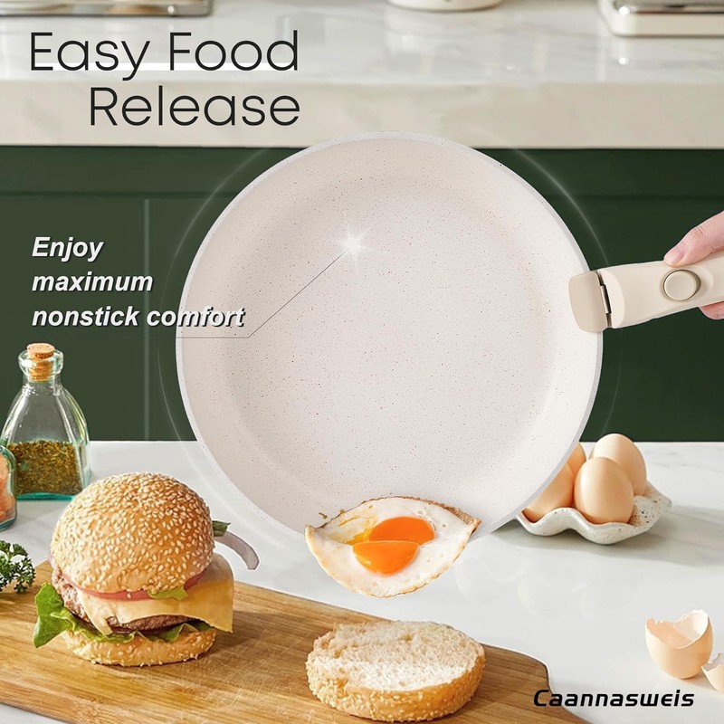 Caannasweis Detachable Nonstick Cookware Set - Stackable Induction Pots and