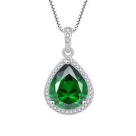 FJ Emerald Necklace 925 Sterling Silver Teardrop Pendant Necklace May Birthstone Jewelry Gifts for Women