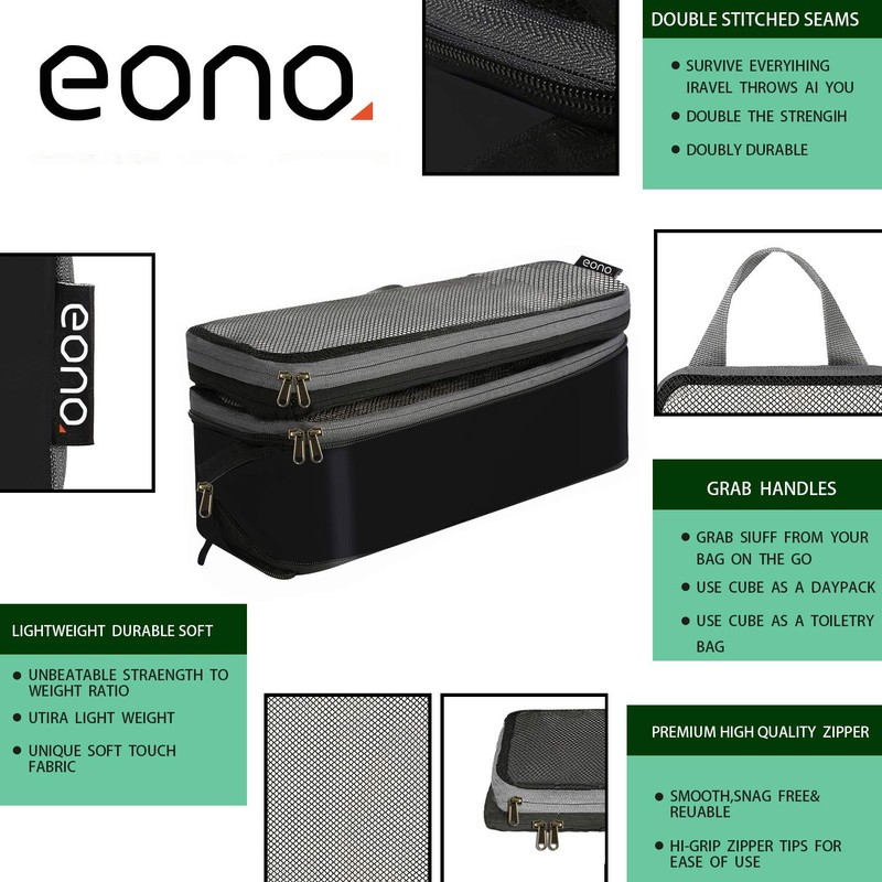 Eono Compression Packing Cubes, Luggage Organiser Set, Extensible Suitcase Organiser,