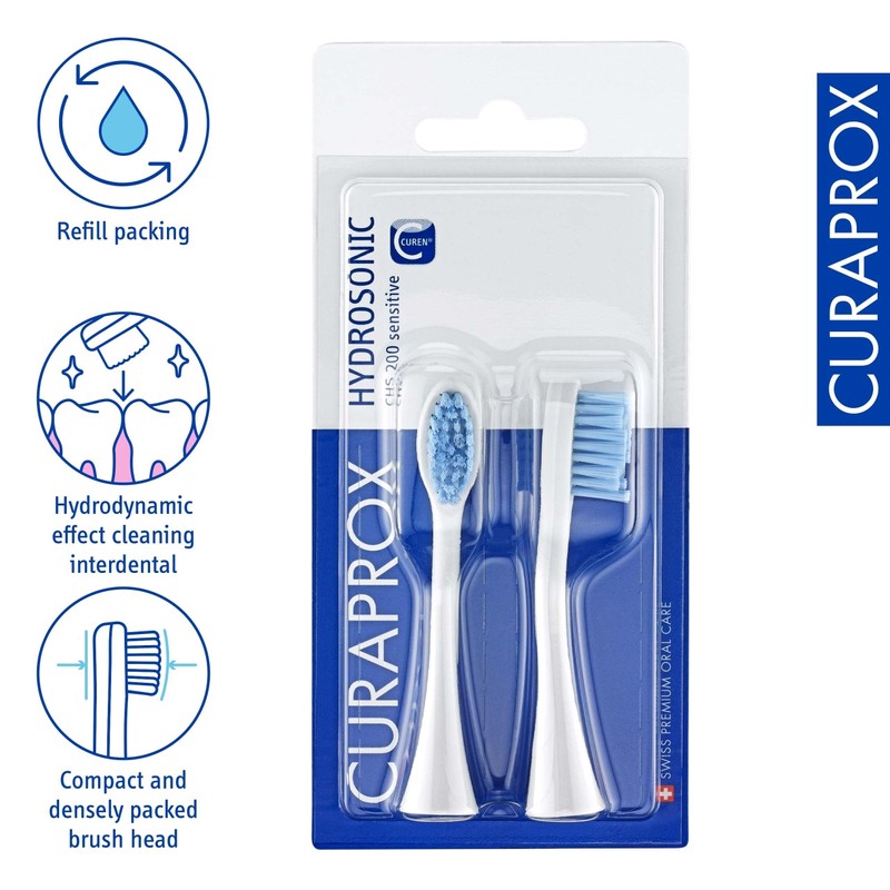 Curaprox Hydrosonic CHS 200 Sensitive Duo Replacement Brush, Light Blue