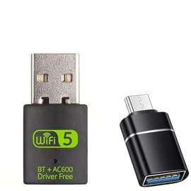 Adaptador WiFi USB, adaptador WiFi Bluetooth de 600 Mbps (incluye conectores USB-A a tipo C), adaptador de red inalámbrico de doble banda 5G/2.4G para computadora de computadora, portátil, compatible