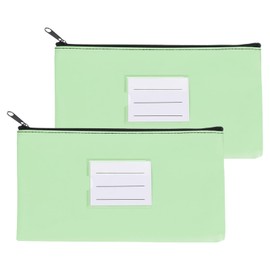 PATIKIL 11x6 Money Bank Deposit Bag with Zipper, 2 Pcs Leatherette Coin Check Wallet Pen Pouch Bag with Clear Window for Office Travel, Green