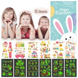 Leesgel Easter Decorations for Kids Tattoos, 110 Styles Luminous Easter Tattoo Stickers - Easter Egg/Chick/Basket/Flower and More, Easter Party Bag Fillers Games Crafts Treats Activities Toys