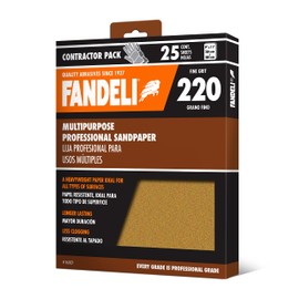 Fandeli 36027 220 Grit Multipurpose Sandpaper Sheets, 9" x 11", 25-Sheet